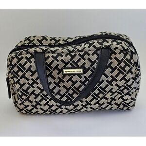 Tommy Hilfiger Logo Makeup Bag Cosmetics Toiletries Small Purse Off White Black